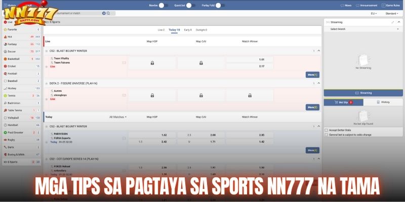 Mga tips sa pagtaya sa sports NN777 na tama